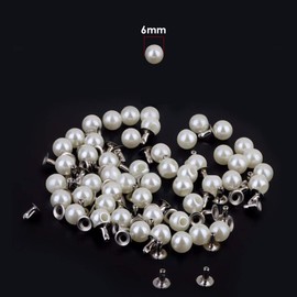 Trimming Shop Pearl Rivets Round Rivets with Pins for Decorating Clothing, Bags, Leather Goods, Shoes Decoration, Jewellery Making - White, 6 mm