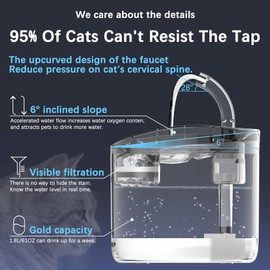 Cat Water Fountain Animal Water Dispenser 61OZ/1.8L Automatic Pet Drinking Fountain with 3 Filter Replacement 1 Pump 1 Cleaning Brush kit 1 Silicone Food Mat 1 Adapter for Cats Kitty Indoor