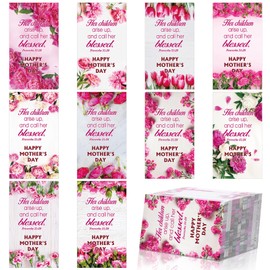 Moinchore 200 Pcs Mother's Day Prayer Cards Bulk Pink Flowers Happy Mother's Day Pocket Proverbs 31: 28 Christian Religious Pocket Prayer Cards for Mom Women's Ministry Church Gifts