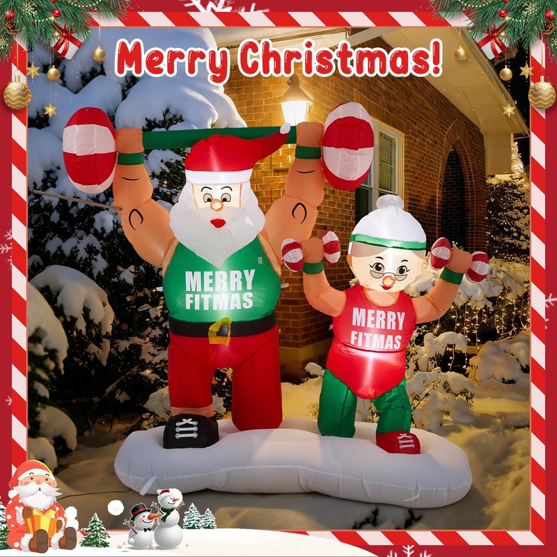 Shappy 6 ft Santa Inflatable Weight Lifting Xmas Decor LED,