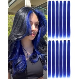 Eravauly Blue Clip In Hair Extensions for Parties, Festivals, Night Out, Birthdays & Dress Up – No Dye No Damage, 12 PCS Reusable Synthetic Hair for Girls, Women & Teens Gift (Blue,E-23)