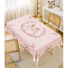 Cherry Blossom Pink Floral Tablecloth,Spring Tablecloth Rectangle, Japanese Tablecloth for Birthdays,Weddings,Mother’s Day,Garden,Tea Party（55inch*102inch