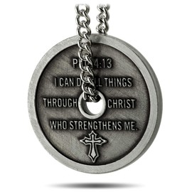Shields of Strength Women's Antique Finish Mini Weight Plate Necklace-Phil 4:13
