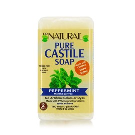 Dr. Natural Peppermint Castile Bar Soap, 4 ounce Bars, 2-Pack - Made with Essential Oils and Shea Butter, Ultra-Moisturizing Body wash, Facial Cleanser or Hand Soap
