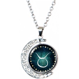 DEQIYIJI Birthday Gifts For Women Men Zodiac Sign Moon Pendant Necklace Jewelry Astrology 12 Constellation Horoscope Stuff Taurus