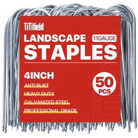 TiTifield TiTifield U Shape Garden Stakes 50 Packs 4 Inch 11 Gauge Irrigation Tubing Stakes, Heavy Duty Galvanized Landscape Staples for Tube, Lawns, Landscape Fabrics,Irrigation Hose and Weed Barriers
