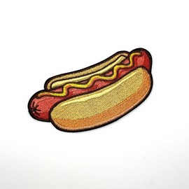 3.5" Hotdog Iron On Patch - Embroidered Hotdog Applique Appliques Iron On Sew On Patches for Holes, Clothing, Jeans, Hat, Backpacks, Clothes - Hotdog Patch