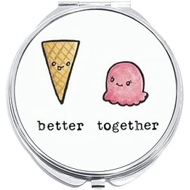 NewCharms Better Together Ice Cream Cone Compact with Mirrors - Perfect Pocket and Purse Size Folding Mirror for Applying Make Up Anywhere