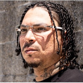 Unbranded White Wood Grain Rimless Clear Lens Rectangular Silver Frame Clear Glasses