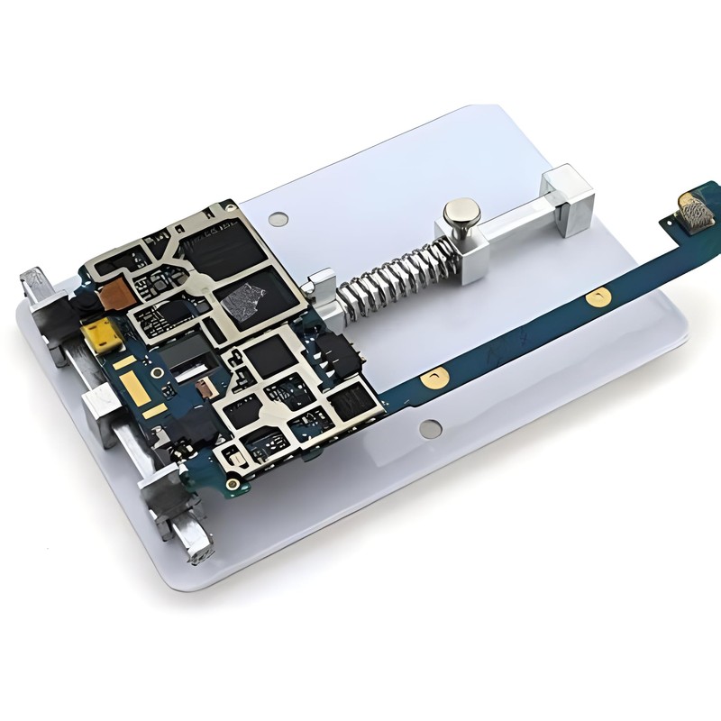 Adjustable PCB Holder - White Metal Workbench Clamp for Electronics