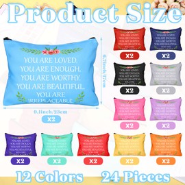 Cunno - 24 bolsas de maquillaje inspiradoras para Navidad, regalo a granel para mujeres, citas motivacionales, bolsas de cosméticos, bolsa de apreciación, artículos de cambiador multicolor (color fresco)