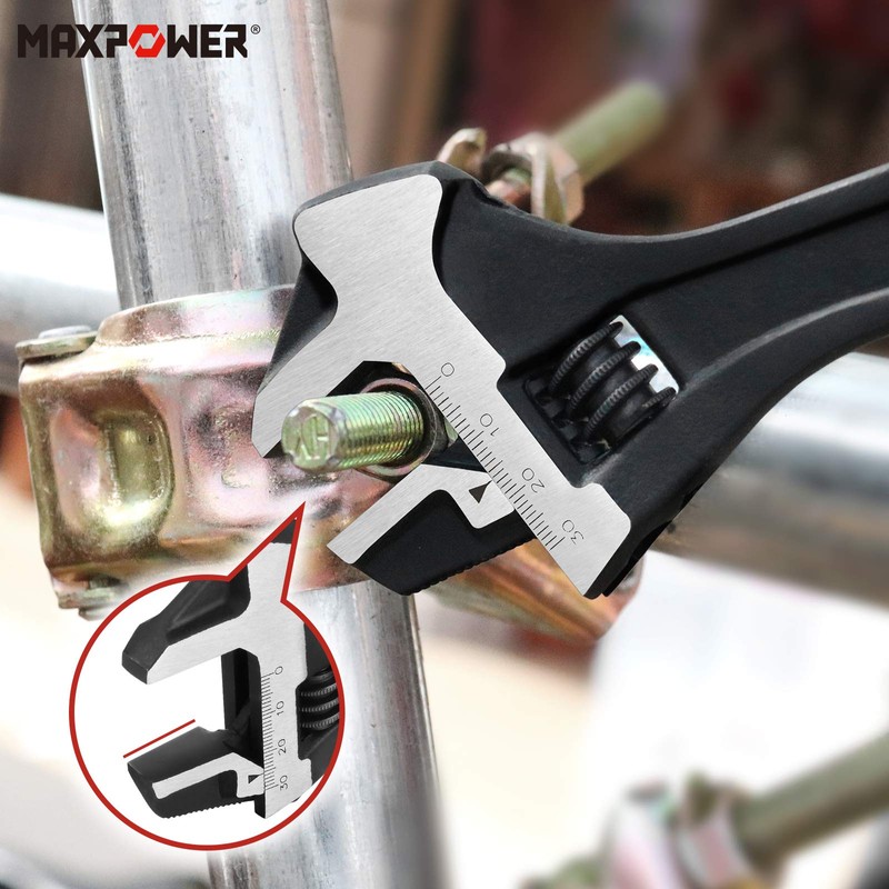 MAXPOWER Adjustable Wrench 250mm, 3-in-1 Multifunctional Adjustable Spanner with Pipe