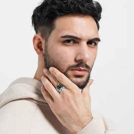 OIDEA Men's Ring Ace of Spades Skull: Poker Heart Biker Ring Stainless Steel Gothic Skull Signet Ring Band Ring Gift for Men Boys Size 57 to 71 Silver Black