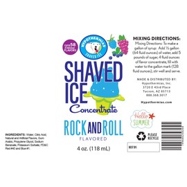 Rock and Roll Shaved Ice and Snow Cone Flavor Concentrate 4 Fl Ounce Size (makes 1 gallon of syrup with sugar and water added)