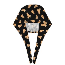 Cute Pretty Golden Retriever Dog Yellow Smiling Retrievers Labradors Working Cap Scrub Cap with Sweatband Adjustable Unisex Women Tie Back Hat Nurse Surgical Caps