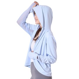 Sea Breeze Women's Arm Cover, Hooded, Cardigan Type, Cool to Touch, UV Cover, Slit, 1 Piece, blue