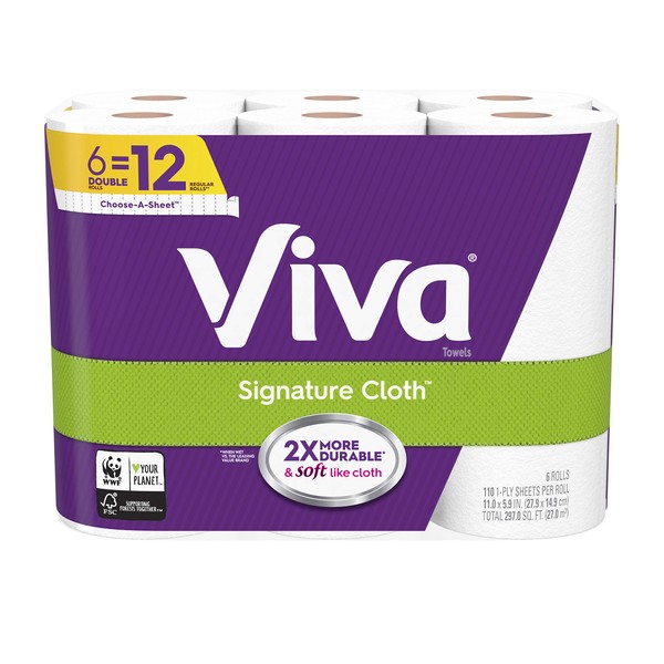 Viva Signature Cloth Choose-A-Sheet Paper Towels, Soft & Strong Kitchen Paper Towels, White, 6 Count