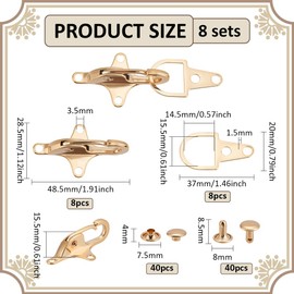 BENECREAT 8 Sets Alloy Clothing Accessories Coat Buckles, Shirts Dresses Shawl Lobster Clasp Clips with Rivet Cardigan Collar Clips for Coat Down Jacket Sewing Accessories, Golden