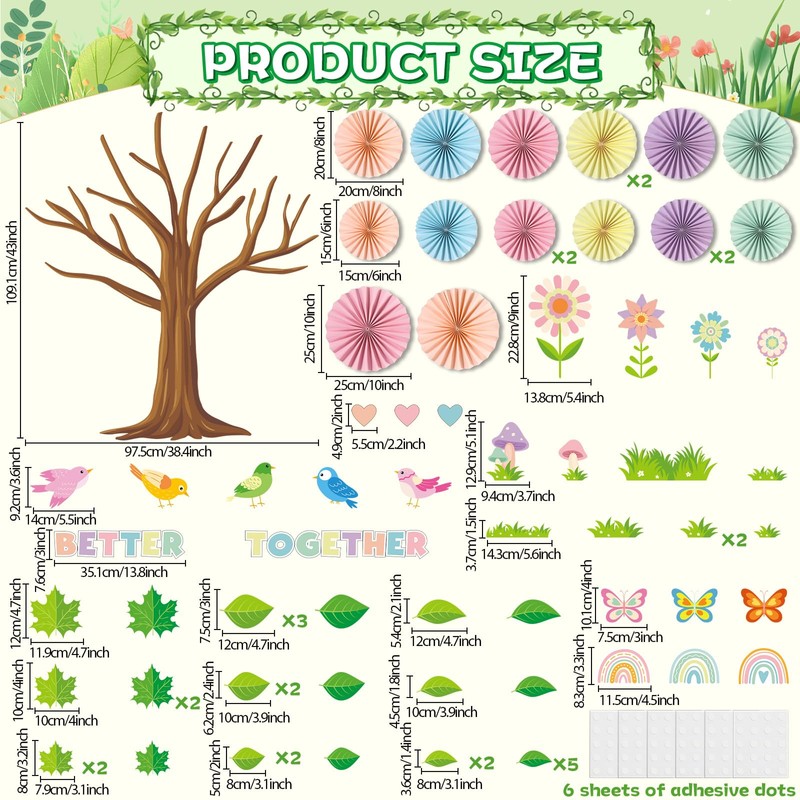 Pastel Classroom Tree Bulletin Board Set with 3D Paper Fans