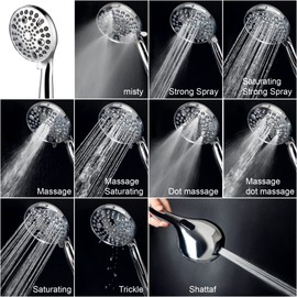 High Pressure Handheld Shower Head, 10-Setting Showerhead, 4.7”Detachable Showerhead Set with 5ft Hose, Adjustable Bracket and Built-in Power Wash to Clean Tub, Tile & Pets - Polished Chrome