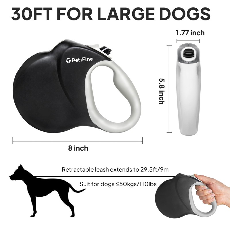 PetiFine Retractable Dog Leash,30 FT Heavy Duty Dog Walking Leash