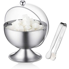 Sugar Bowl with Roll Top Stainless Steel Spherical Candies Bowl and 4.3 Inch Sugar Tong Stainless Sugar Clip for Household Kitchen Coffee Bar Beverage Serving