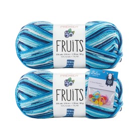 Premier Yarns Fruits, Acrylic Sock Yarn, 2-Pack Bundled with Bella's Crafts Stitch Markers (Blueberry)
