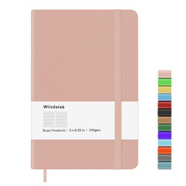Wiisdatek Notebook Journal, Lined Leather Hard Cover,100Gsm Thick Paper with Inner Pocket for Writing Note Taking Office School,5"×8.25"(Pink)