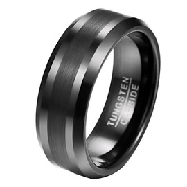 VAKKI 8mm Men' Black Tungsten Carbide Ring Brushed Center High Polished Beveled Edges Size Z