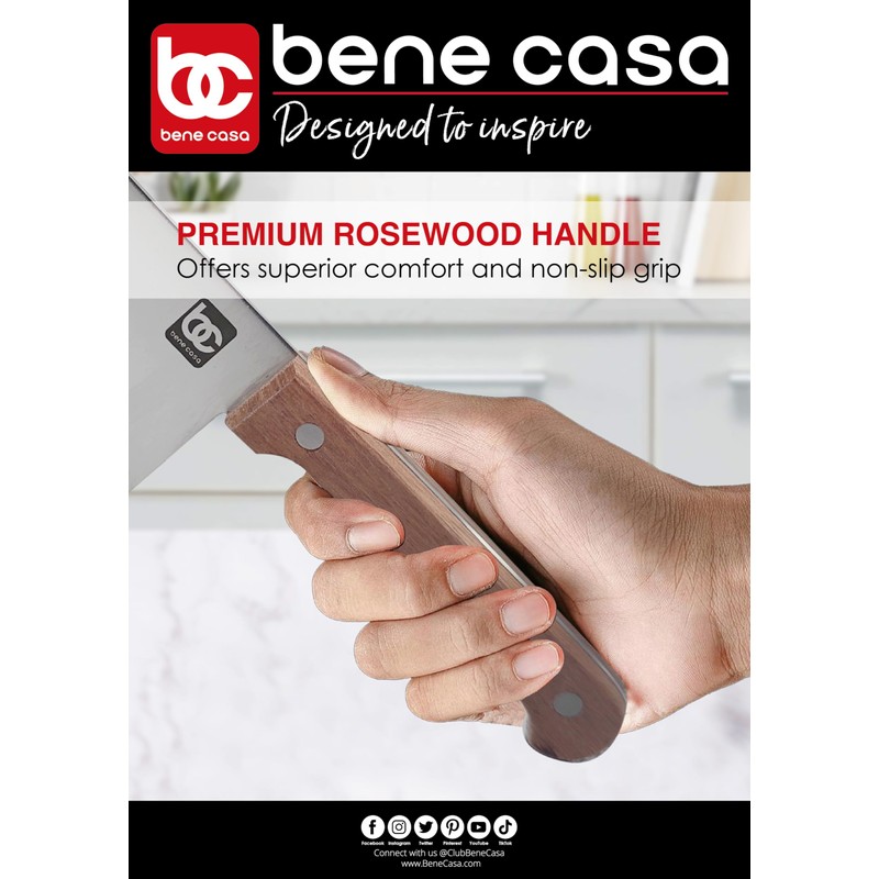 Bene Casa 7-Inch Stainless Steel Cleaver Knife with Rosewood Handle