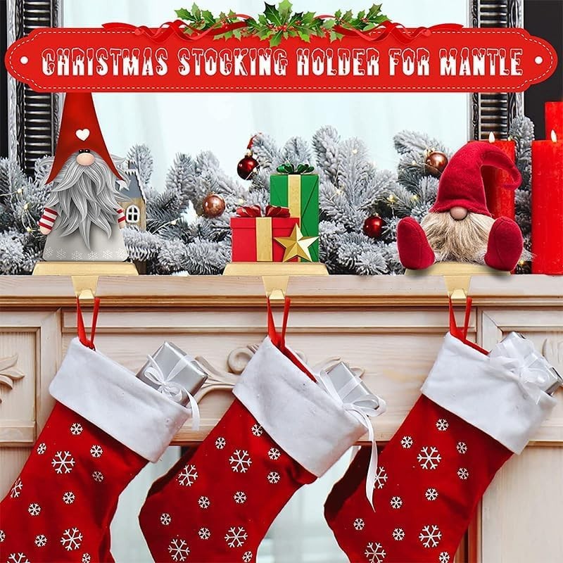 Guojanfon Christmas Stocking Holders Mantel Stocking Hangers Metal Hanging Hooks