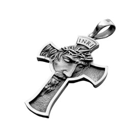 Religiöse Jesus Christ Anhänger Echt Sterling Silber 925 INRI Kruzifix Halskette Handmade Schmuck Neu Silverzone77