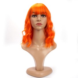 Leuik Bob Wig for Women|Short Wig Curly Wig for Women|Synthetic Bob Wig With Bangs for Daily Use (Orange)