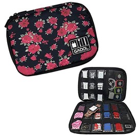 Gadol Organizer Bag for Smartwatch Accessories, Storage Bag for Watch Bands, Chargers, Cables, Headphones & Watch Cases (Floral Black)