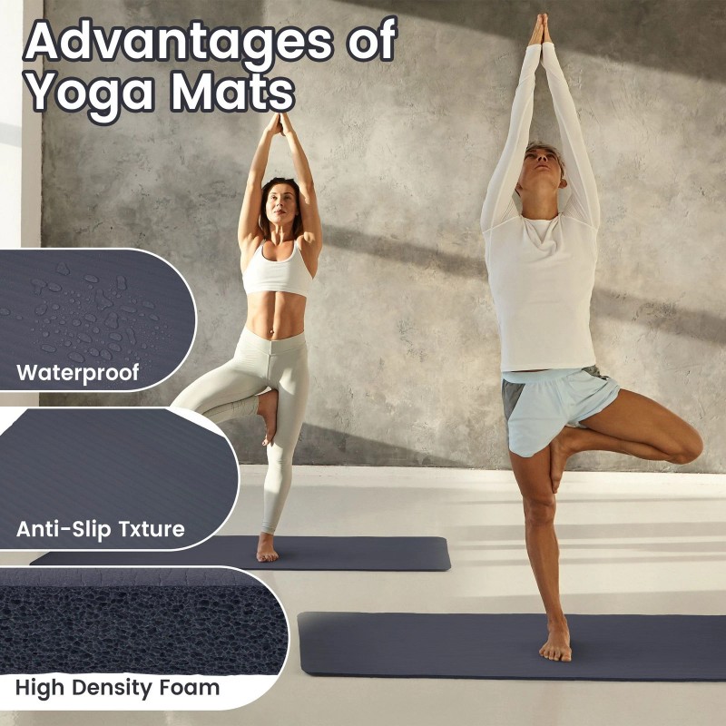 Fitvids 1/2" Thick High Density Exercise Yoga Mat, Carrying Strap,