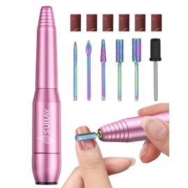 Subay Electric Nail Drill, Portable Electric Nail File for Acrylic Gel Nails, Manicure Pedicure Tool with 6 Bits and 26 Sanding Bands for Home and Salon Use - Pink
