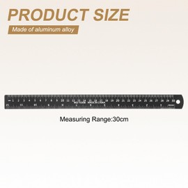 sourcing map 6pcs Metal Straight Ruler 30cm Metric SAE Aluminum Alloy Measuring Rulers Scale Tool with Hole for Measure Study Reading Classroom Office, Black