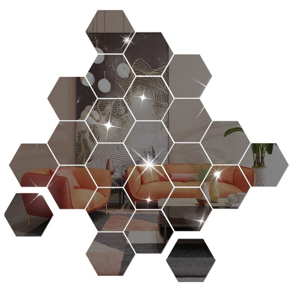 NAILDOKI DIY Wall Decals Acrylic Mirror Sticker Set 36 Pcs, Hexagon Mirror Wall Stickers for Living Room Bedroom Decor (Black)