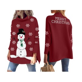 tiorhooe Christmas Jumpers for Women Turtleneck Christmas Sweater Dress Ladies Ugly Christmas Sweatshirt
