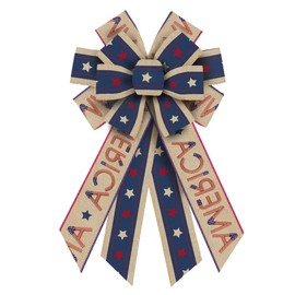 Estivaux Large 4th of July Day Bows for Wreath, Patriotic Wreath Bows Natural Burlap Bows American Stripe Stars Bows Memorial Day Tree Topper Bows for Front Door July 4th Patriotic Decorations