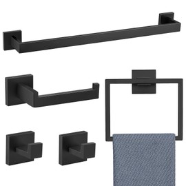 5 Pieces Bathroom Hardware Accessories Set Black Towel Bar Set Towel Holder Racks Set for Bathroom,SUS304 Stainless Steel,Wall Mounted 23.6-Inch