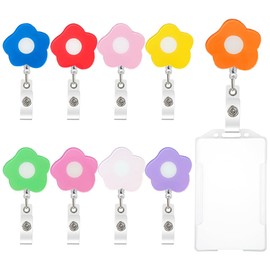 TRKETK 9 Pcs Retractable Badge Holder, Flower Floral Nurse Badge Reels Colorful Badge Holder Lanyards Accessories Cute Badge Reels ID Badge Holders for Office School Hospital Nurses Doctors Teachers