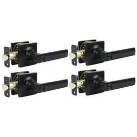 JESSTTI Entry Door Handle Locks with Keys,Square Locking Door Lever for Office,Bedroom,Suit for Right & Left Sided Doors,Secure Reversible Door Handle with Lock and Key 4Pack