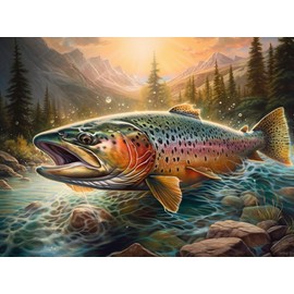 DIY 5D Diamond Art Painting Kits for Adults Colorful Rainbow Trout Diamond Art Easy for Beginner Round Full Drill Cross Stitch Mosaic Gems Craft for Home Decoration Festival Gift 40x50