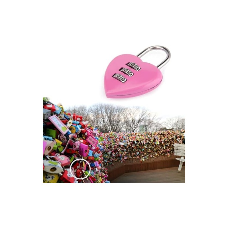 Pink Love Heart Shape Combination Padlock for Girls Women, Mini