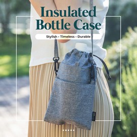 Washable Insulated Water Bottle Bag Compact Cold & Thermal Protection PET Bottle Holder with Loop, Pocket, & Carabiner, Ideal for Work, Picnics & Outdoors (Black)