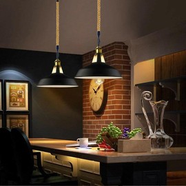 Metal Lamp Shades Pack 2 Retro Modern Style Antique Shades for Ceiling Lights E27 Black Inner White Lampshades for Vintage Industrial Pendant Lights Bedroom Kitchen Bathroom