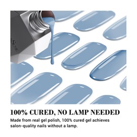 MelodySusie Qcoat Fully Cured Gel Nail Strips (Baby Blue) - UV Free Nail Polish Strips, Salon-Quality, Long Lasting Gel Nail Stickers, Includes 22 Nail Wraps, 2 Prep Pads, Nail File & Wooden Stick