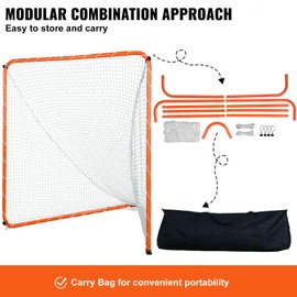 Happybuy Lacrosse Goal, 6' x 6' Steel Frame Net, Portable Training Equipment with Carry Bag, Quick Setup for Youth & Adults, Orange