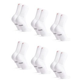 DANISH ENDURANCE 6-Pack Retro Crew Tennis Socks, Cushioned & Breathable, Sports & Everyday Wear for Men & Women Medium White 6-pack